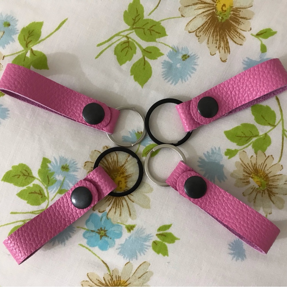 Lot of 4 Handmade Pink Genuine Leather Keychains 🔑